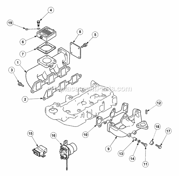 Intake & Exhaust Manifold Diagram and Parts List for 7532 54AF44G-710, 54AH44G-710, 54AN44G-710 Cub Cadet Lawn Tractor